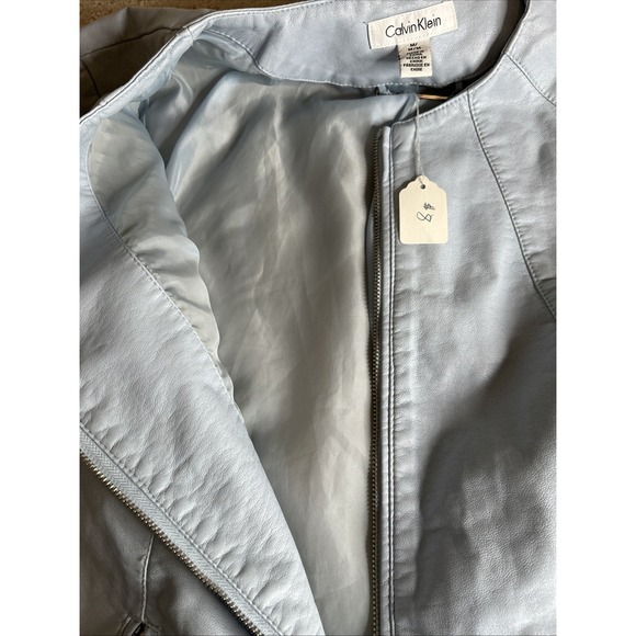 Calvin Klein Blue Faux Leather Jacket Medium - Picture 7 of 7